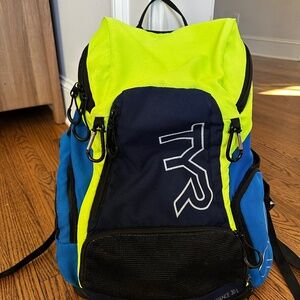 TYR Alliance 30 L backpack swim bag blue lime swimmer bag